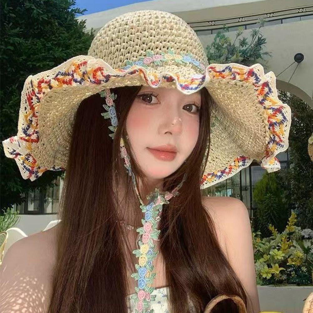 Elegant Woman's Straw Hat INS Outdoor Beach Hat Fashion Women's Sun Visor Hats  Beach Holiday