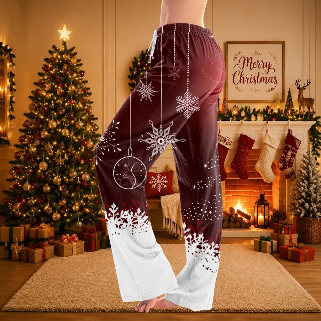 Kadın Yılbaşı Baskılı Pijama Pantolonu - Uyku ve Günlük Tatil Giyimi İçin