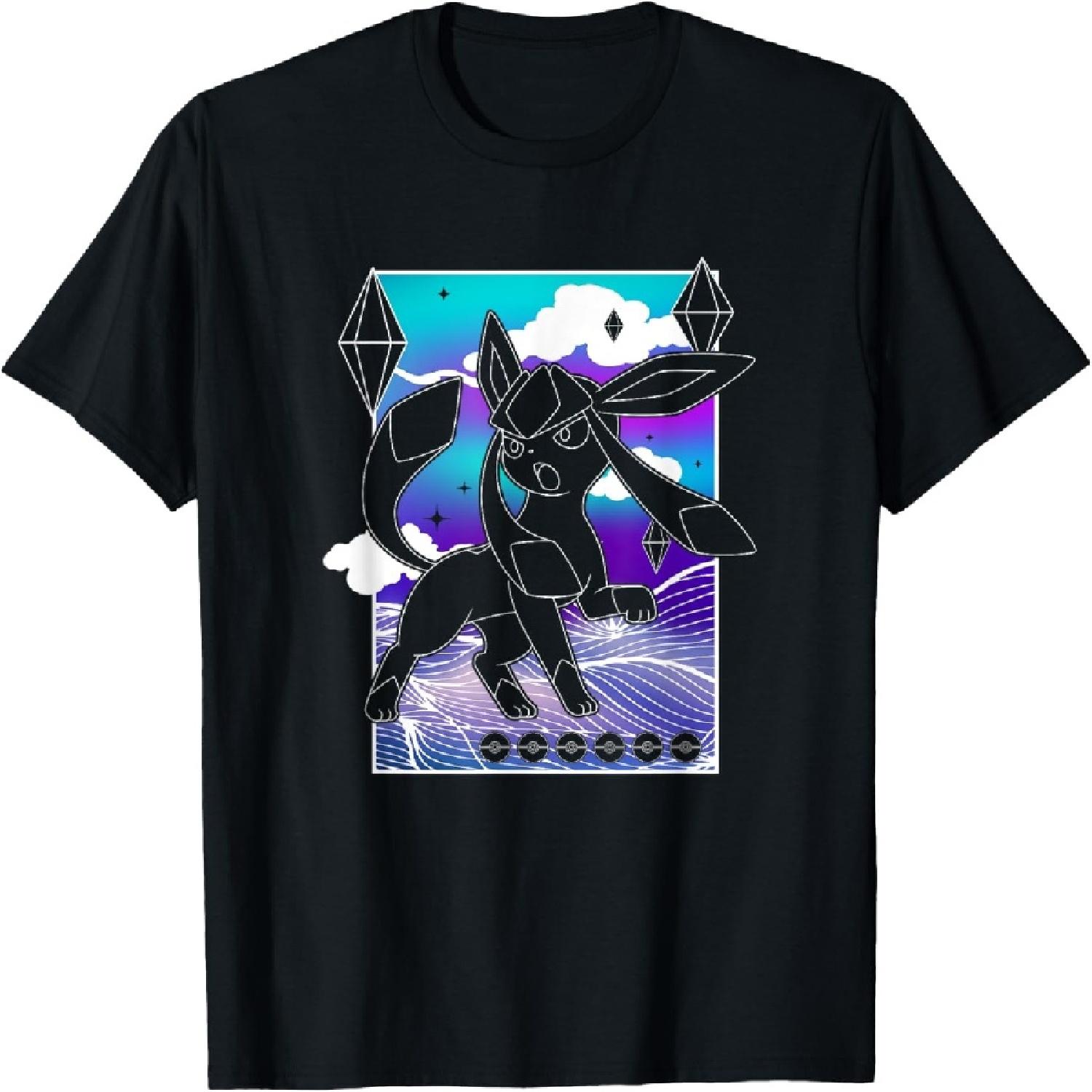 Pokémon Glaceon Northern Lights Line Art Winter Portrait T-Shirt S