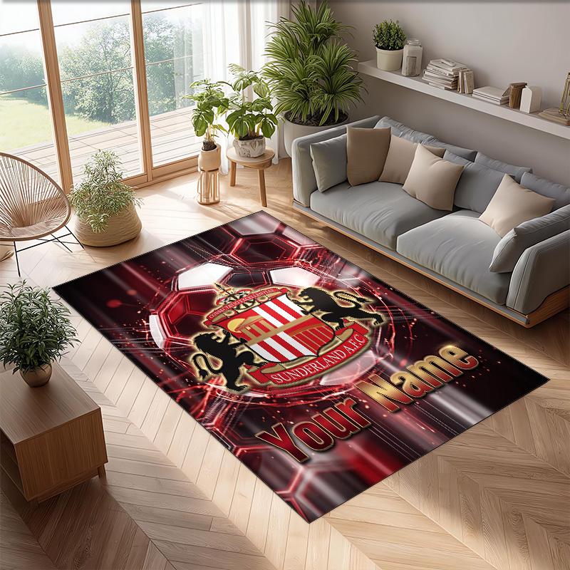 Sunderland FC Bedruckter Kristall-Samt-Teppich Rutschfester Kristall-Samt-Teppich für Sofa, Schlafzimmer, Innenbereich, Heimdekoration