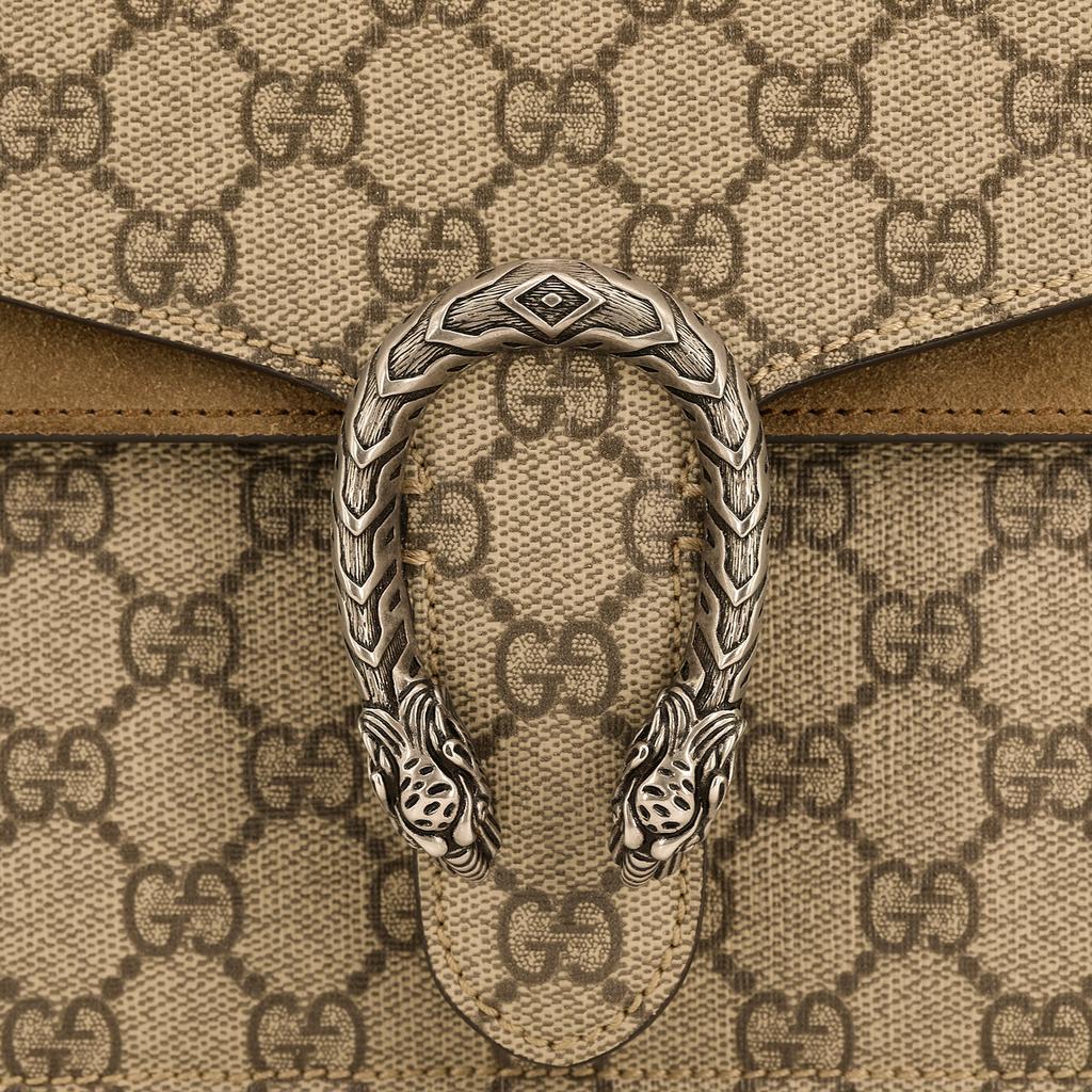 Gucci Dionysus Tiger Head Buckle Logo Chain Shoulder Bag Canvas Crossbody Mini Women Shoulder Bag Ebony Beige 421970-KHNRN-8642