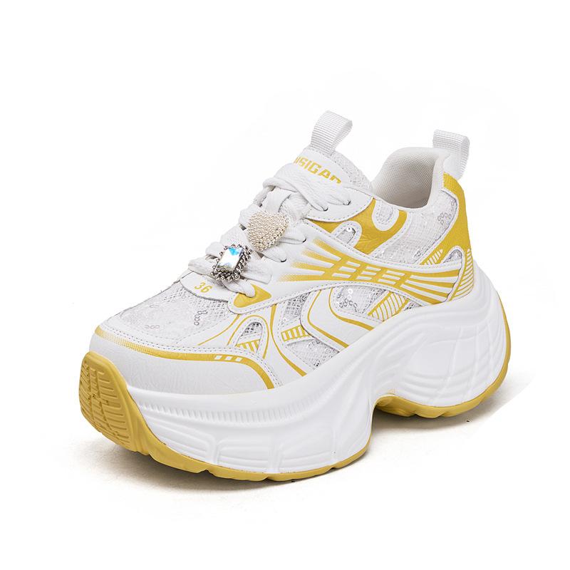 Thick-soled dad shoes women's 2025 spring and summer new versatile hollow mesh breathable inner height increase women's shoes popular genuine