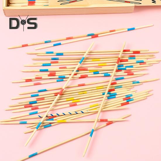 Wooden Pick-Up Sticks Game with Box Kids Adults Interactive Classic Board Game Brain Teaser Educational Long Bamboo Stick Picking Desk Toy