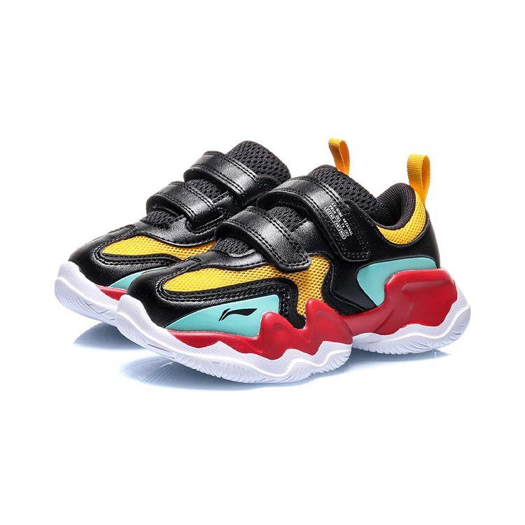 LiNing Comfortable Trendy Non-Slip Wear-Resistant Breathable Lightweight Low-Top Running Shoes Kids Sneaker Black Yellow YKAQ026-5