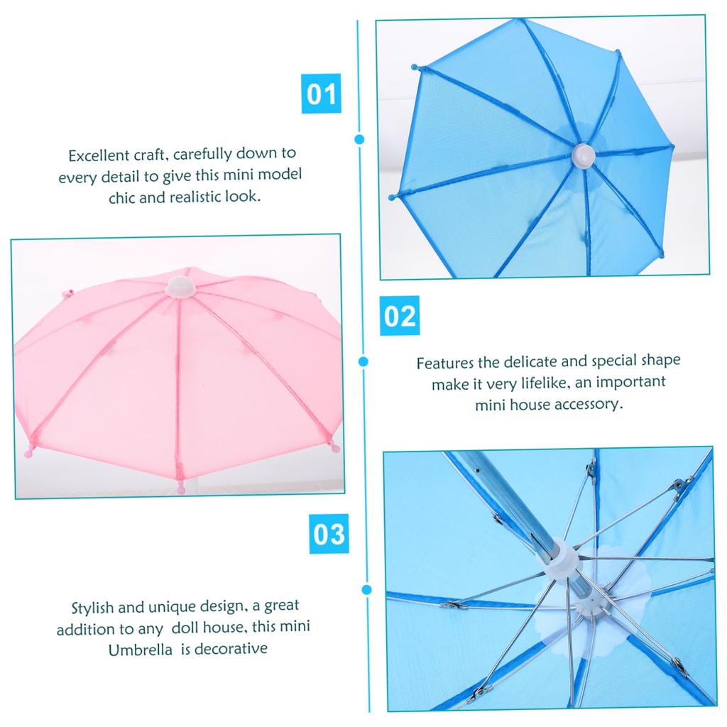 VICASKY Miniature Umbrellas, 1/12 Scale, Set of 2, Cute Toys for Kids, Fabric and Alloy Decor, Foldable, Dollhouse Decoration, Photography Prop