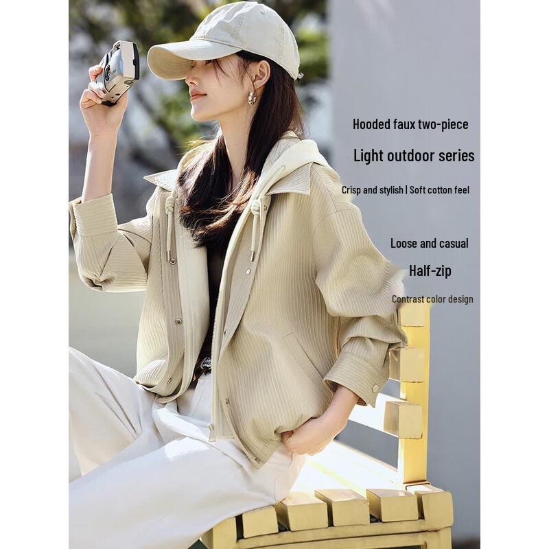 XWI Women s Color Block Faux Two-Piece Hooded Short Jacket XL