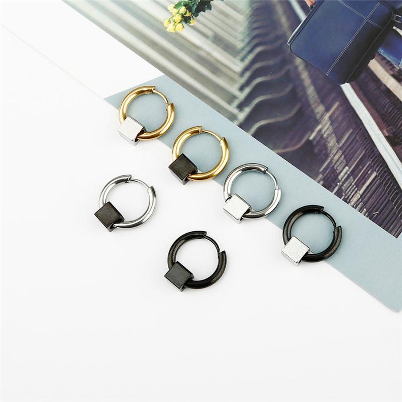 Fashion Square Bead Circle Earrings Stainless Steel Punk Hiphop Geometric Stud Ear Jewelry Party Gifts For Women Men