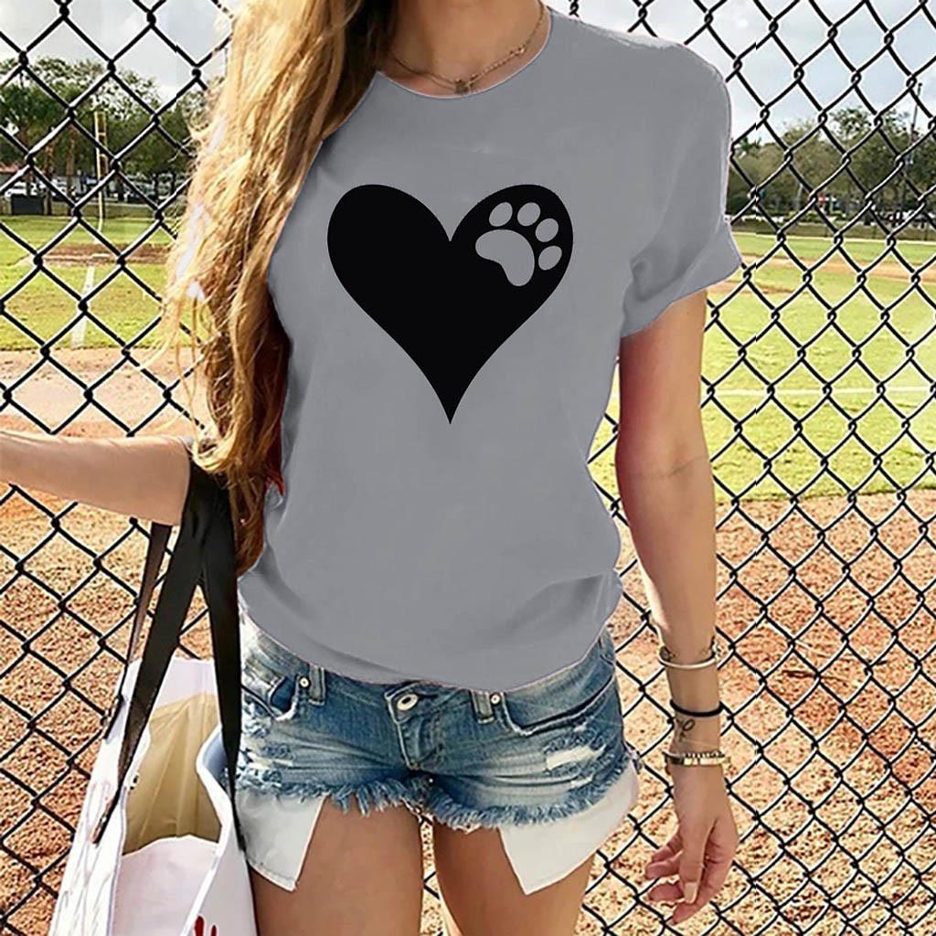 

(SU)Женские повседневные топы с короткими рукавами и принтом в форме сердца, блузка, футболка