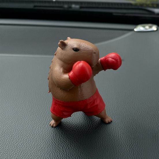 Healing Office Decor Boxing Capybara Figurine, Funny Boxer Desktop Ornament for Stress Relief, Cute Animal Statue Home Car Decoration Unique