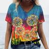 Women Short Sleeves V-Neck T-Shirt Oversized Beautiful Clothing Loose T Shirt Clothing Woman Flowers Print Top Pullover Outdoor