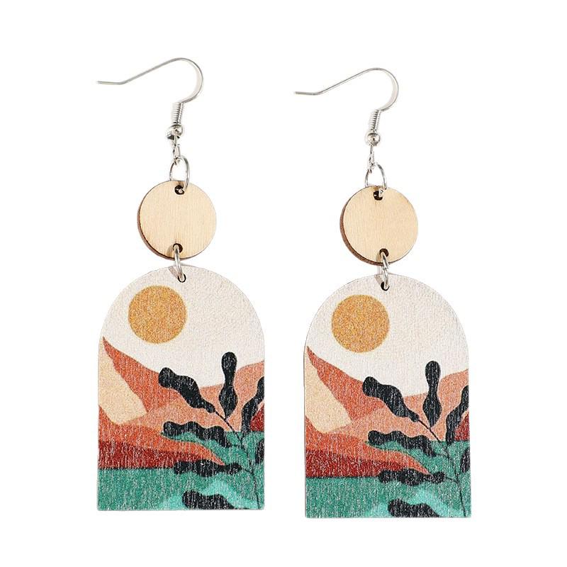 Sunset Spliced Round Wood Earrings