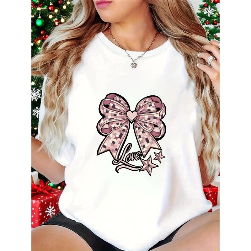 Plus Size - Plus Size - Plus Size - Plus Size T-Shirt with Bow And Star Print Design For, Women S White Round Neck 2XL белый