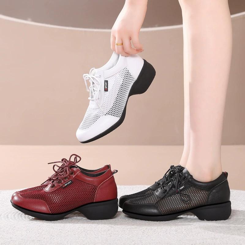 New Mesh Square Dance Shoes For Women Breathable Modern Dancing Shoes Anti Slip Warm Height Increasing Jazz Commuting Shoes