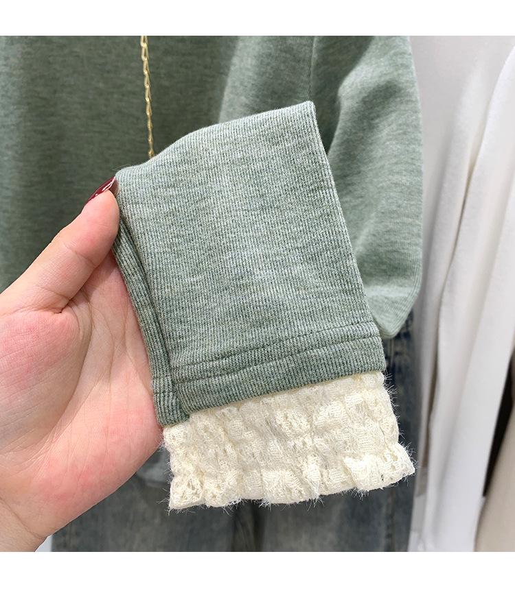 Women's German Velvet Lace Stand-Up Collar Long-Sleeve Shirt, Ideal for Spring, Autumn, and Winter.