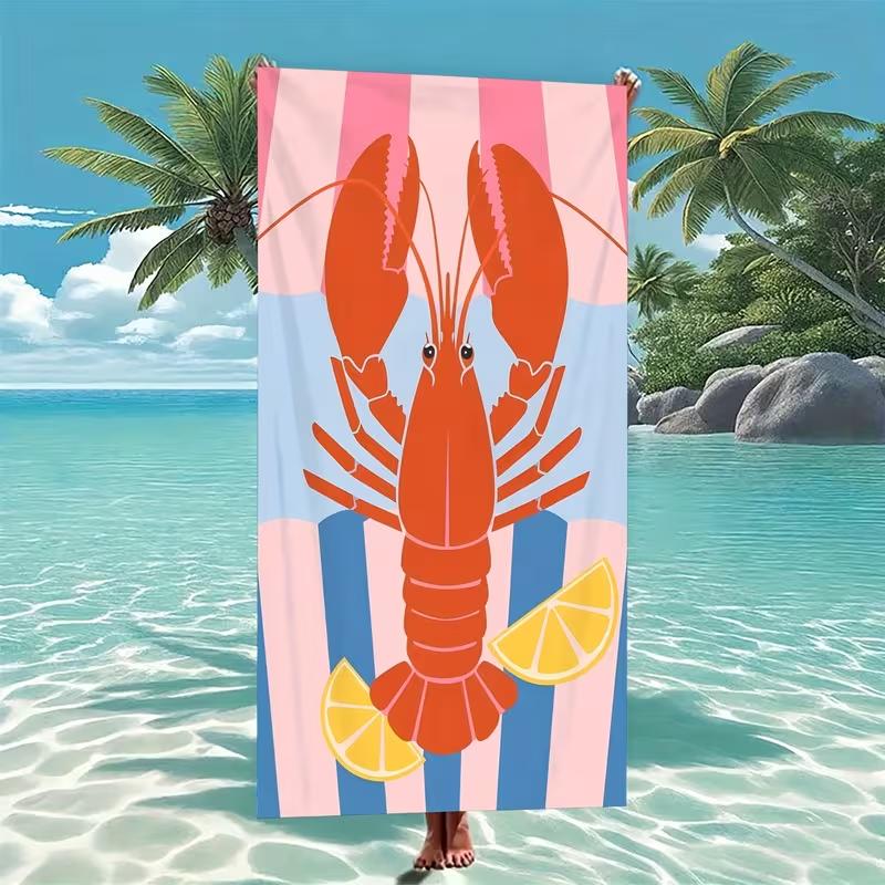 Stylish Red Lobster Beach Towel Large Absorbent Quick-Drying Lightweight Towel for Beach Pool Travel Camping Bath
