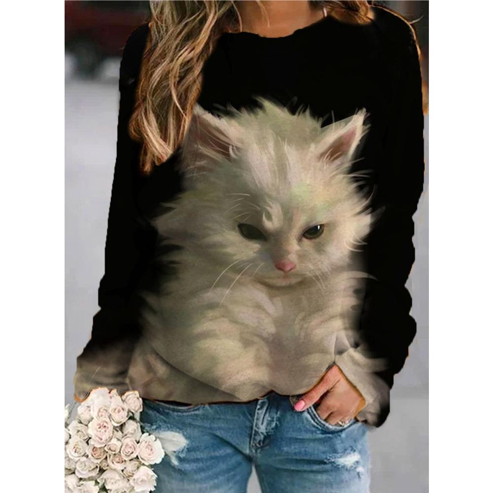 

Новая модная и удобная женская футболка с круглым вырезом и длинными рукавами с 3D-принтом животных 5XL