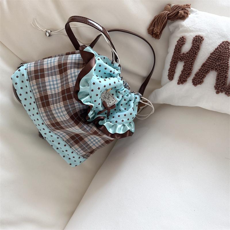 

Checkered Pattern Lace Book Bag With Durable Oxford Material Backpack Fashion зелёный