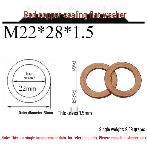 Annealed Red Copper Gasket Washer Pad for Sealing Fastener, M4-M34