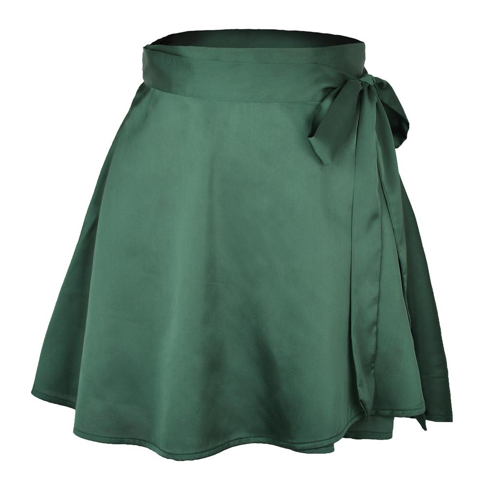Solid Color Skirt High Waist Fashionable One Piece Lace Up Short Skirt Chiffon Satin Wrapped Mini Skirt