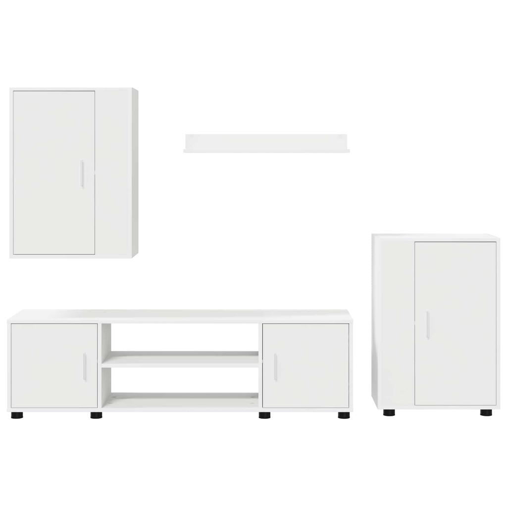 Wall Mounted TV Cabinet Set 4 pcs White Engineered Wood