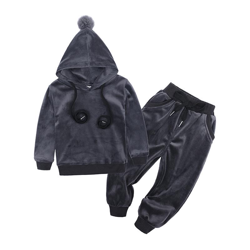 Gold Velvet Children's Autumn/Winter Two-Piece Set for Boys and Girls - Trendy Sweatshirt Outfit