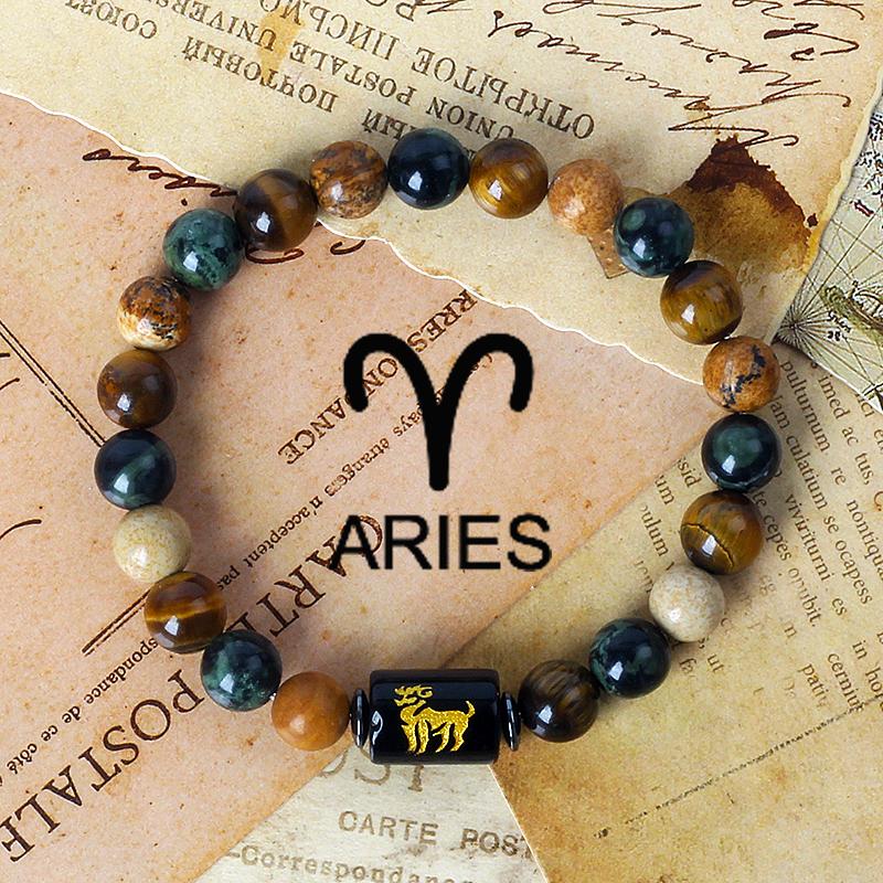 12 Constellation Zodiac Signs Bracelet Men Women Natural Tiger Eye Stone Beaded Couples Bracelets Scorpio Birthday Beads Jewelry