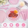 Vintage Floral Tableware Set Disposable Scalloped Edge Eco-Friendly Pink Paper Plates  Wedding
