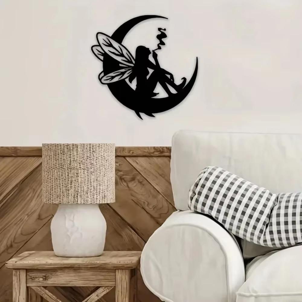 1pc Black Metal Fairy Wall Decor - Moon Phase Wall Art, Indoor/Outdoor Home Decor & Fairy Room Gift