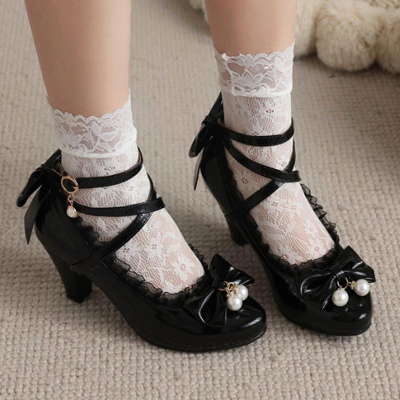 Red Women's Heels Mary Janes Lolitas Shoes Luxury Crystal Black White Block Heeled Party Wedding Shoes Female Pumps Big Size 45