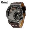 Oulm 9591 Unique Dropshipping Mens Quartz Watch Original Pu Leather Band Water Resist Auto Date Vintage Sports Wristwatch