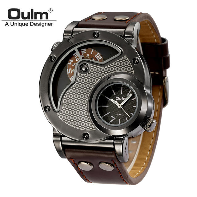 Oulm 9591 Unique Dropshipping Mens Quartz Watch Original Pu Leather Band Water Resist Auto Date Vintage Sports Wristwatch