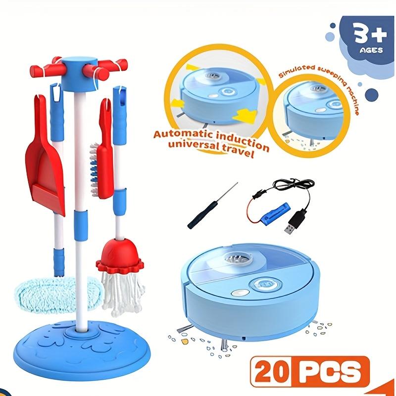 Kids Cleaning Set for Toddlers Pretend Play Educational Set with Kids Toddler Vacuum Floor Sweep Robot Broom Mop Brush Dust Pan