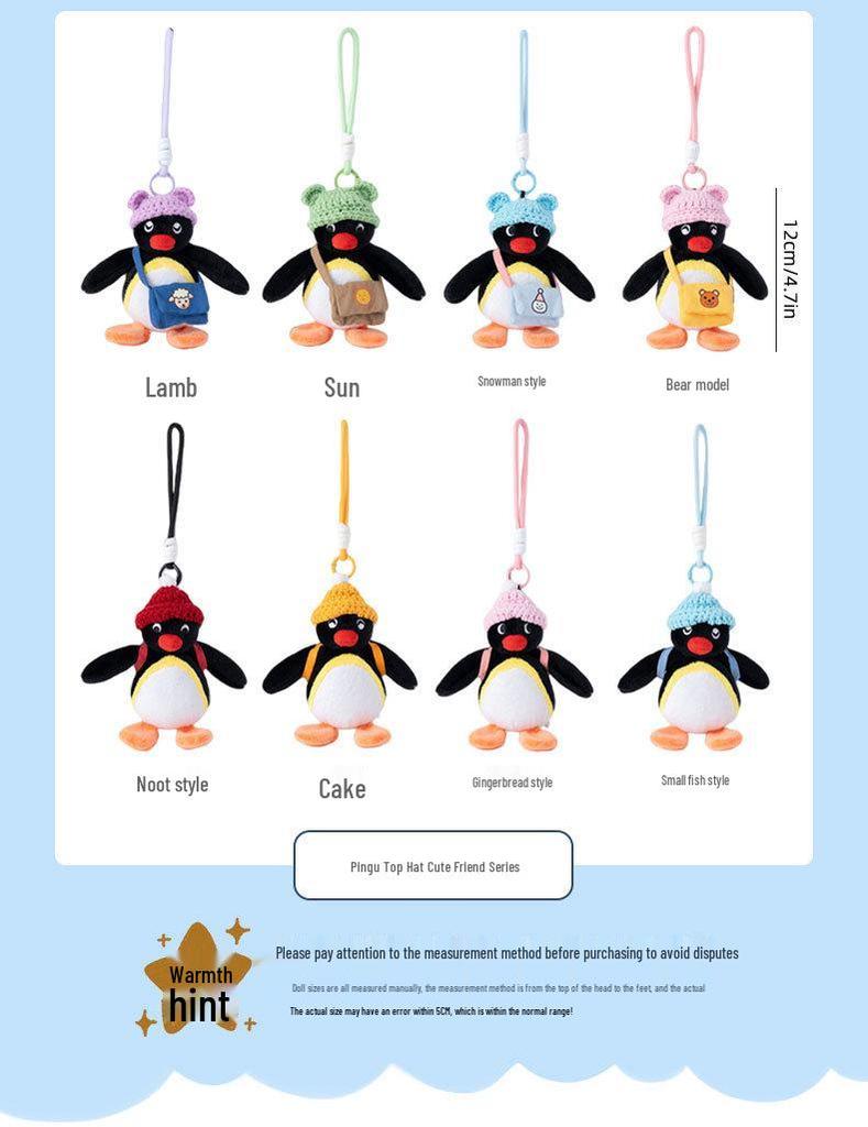 Pingente de Pelúcia Chapéu de Coco Original de Pinguim Boneca Pingente para Mochila Chaveiro Presente