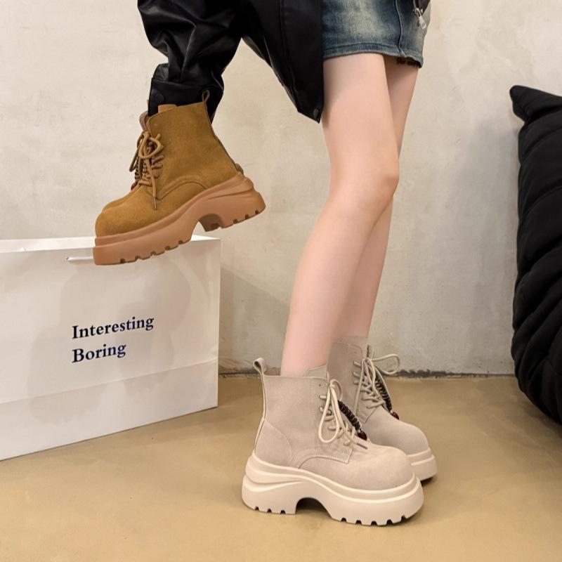 Cow Velvet Pure Cowhide Martin Boots Women's 2025 New Thick-soled Inner Height Increase Short Tube Shows Legs Long Soft Leather Women's Boots