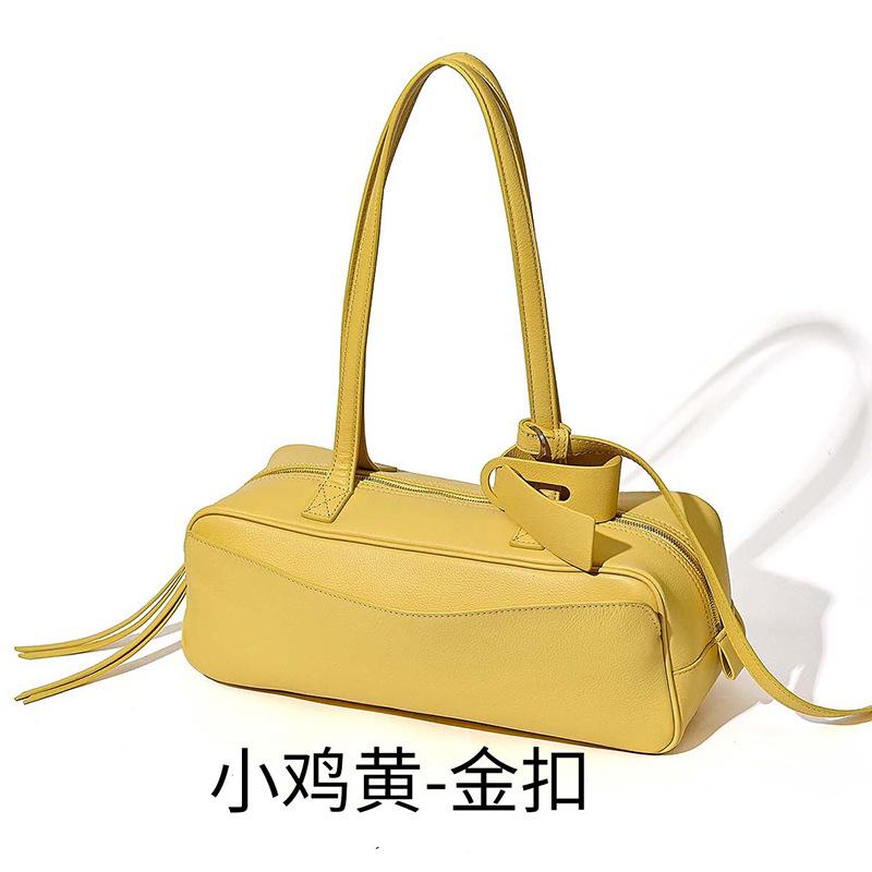 New Bowling Bag Simple and Fashionable First Layer Cowhide Messenger Women's Bag Baguette Bag