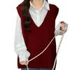 Design Sense Women's V-Neck Knitted Vest: Loose, Plus Size, Striped, Sleeveless Sweater for Autumn and Spring Layering.