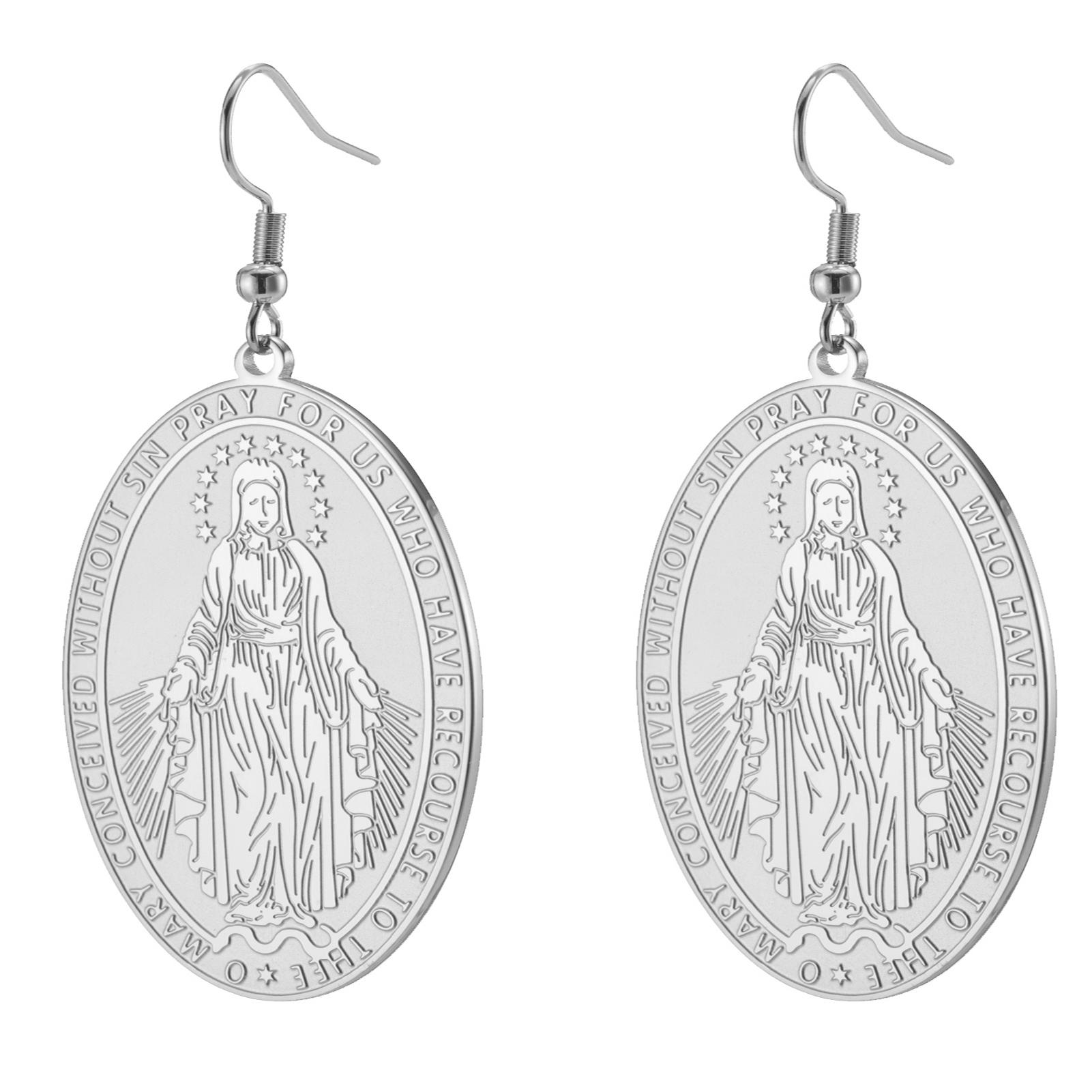 

LIKGREAT Virgin Mary Earrings for Women Stainless Steel Ear Hook Catholic Religious Jewelry Christian Amulet Gift
