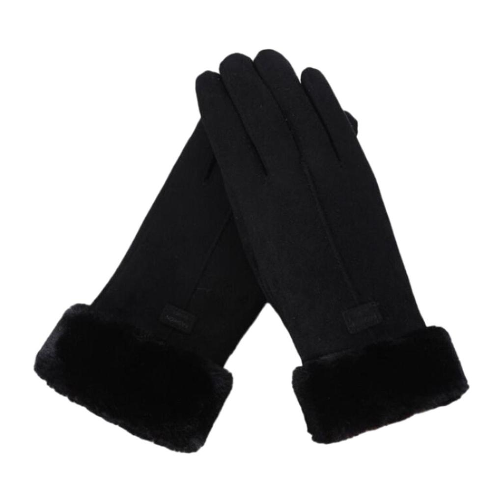 Women Winter Gloves Faux Suede Texting Full Finger Elastic Cuff Touchscreen Thermal