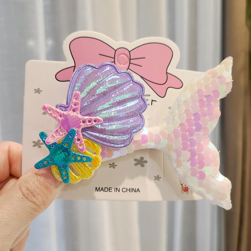 1PC New Sequin Fishtail Shell Starfish Cute Princess Baby Girls Hairpins Hair Clips Kids Headwear Children Hair Accessories
