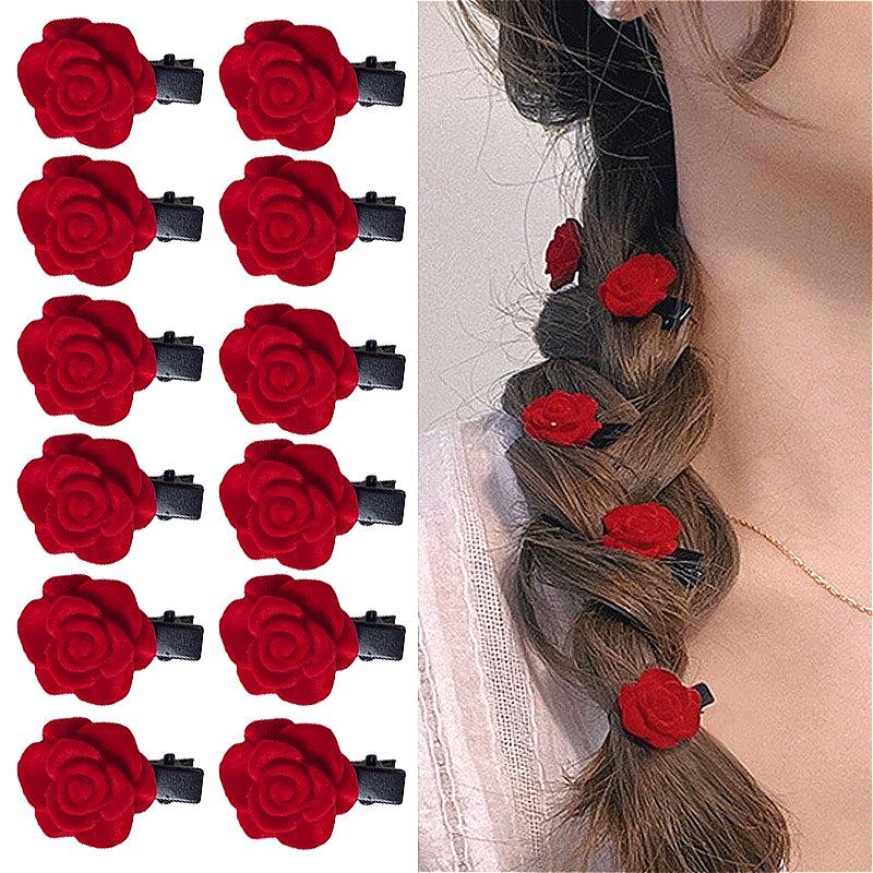 1/10pcs Red Velvet Rose Hair Clips for Women Small Flower Hairpins Girls Elegant Hair Clip Pin Barrette Wedding Hair Accessories
