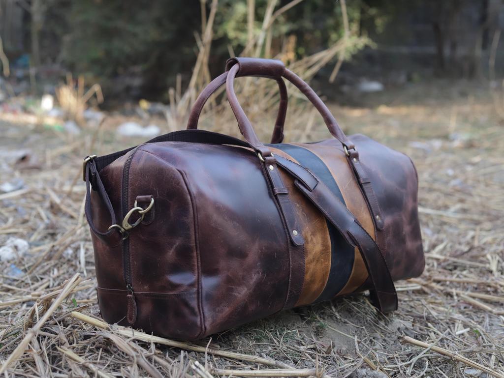 Personalized Leather Weekender Bag: Handmade Top Grain Travel Duffel