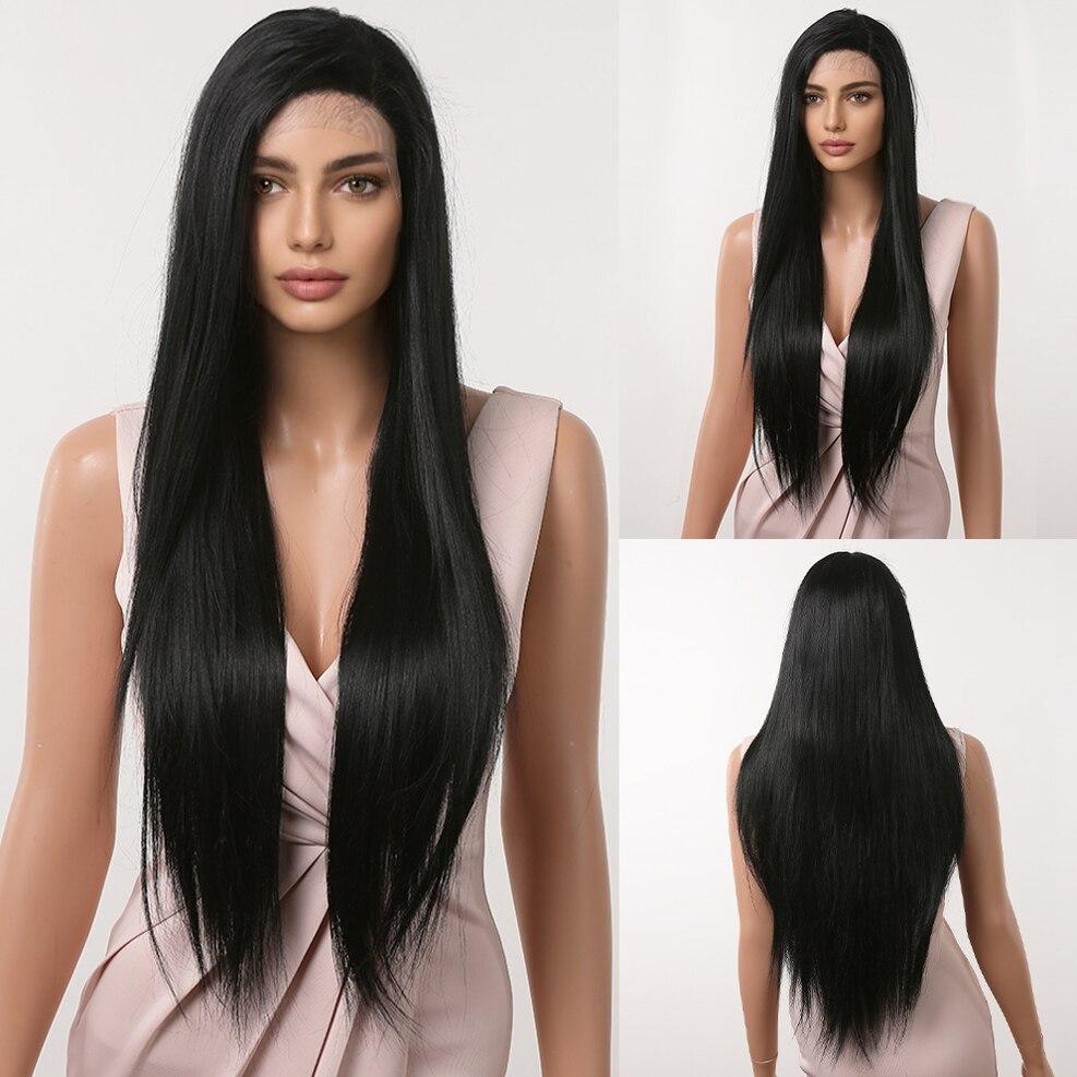 ALAN EATON Dlouhé rovné přední paruky ze syntetické krajky pro ženy Střední část Paruky do vlasů s platinovou blond krajkou Tepelně odolné vlákno