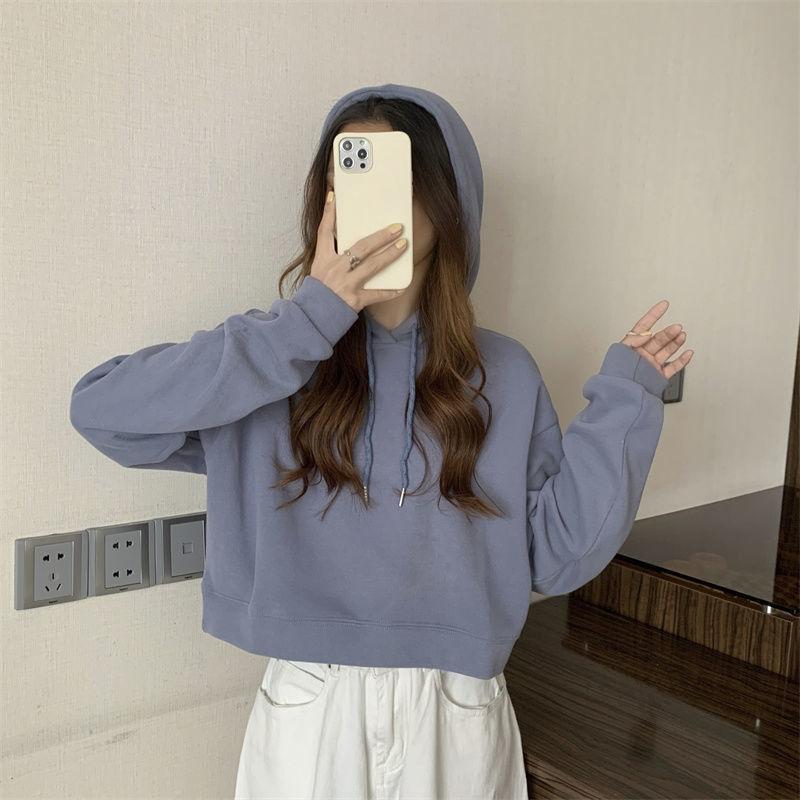 Hoodies Women Autumn Students Leisure Cropped Baggy Chic Young Simple Sporty Harajuku Vintage Hooded Sweatshirt Streetwear Daily