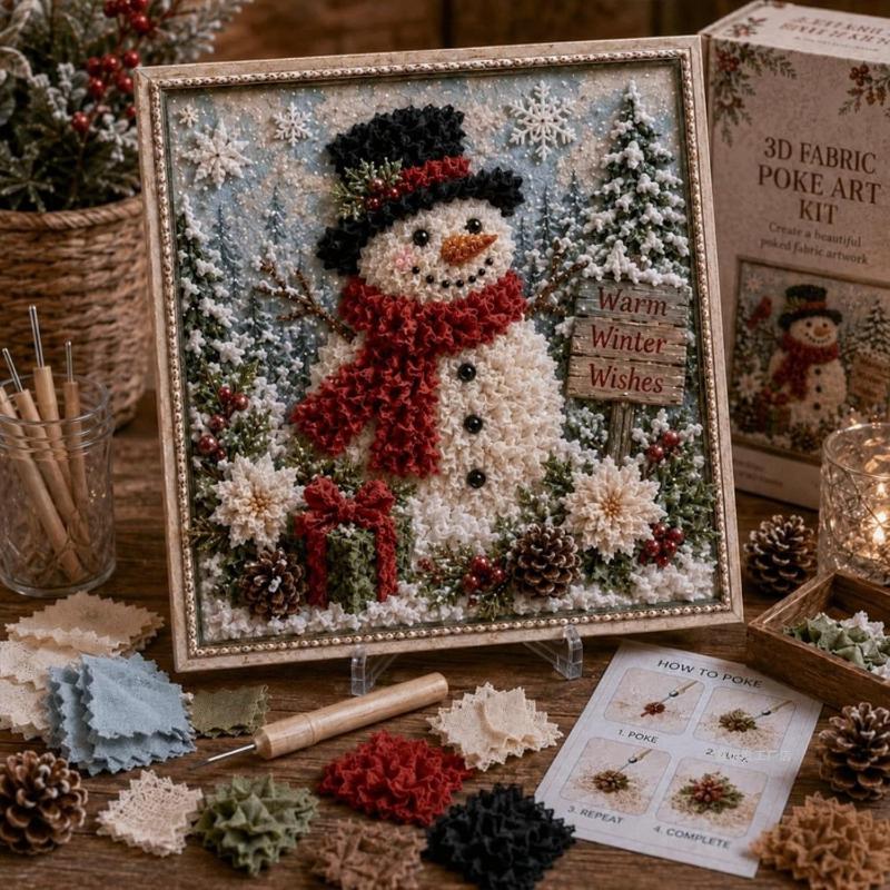 Kit di Poke Art 3D in Tessuto di Natale Vintage con Cornice Estetica Retrò Facile Tutorial per Amanti del Fai da Te Decorazione Natalizia per la Casa