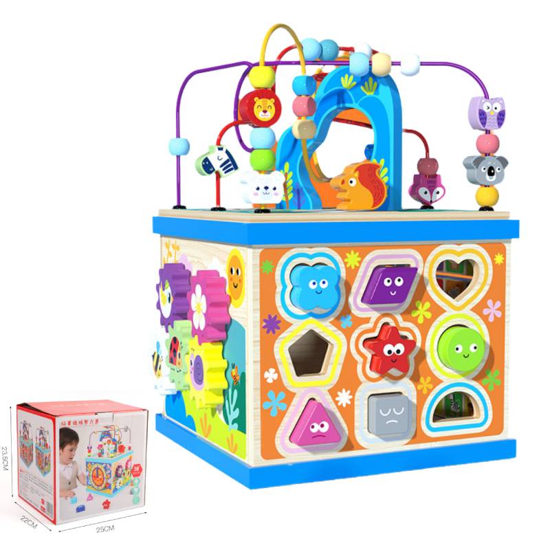 

Деревянный куб-активность Детские игрушки 5в1 Набор развивающих игрушек Детская головоломка с бусинами