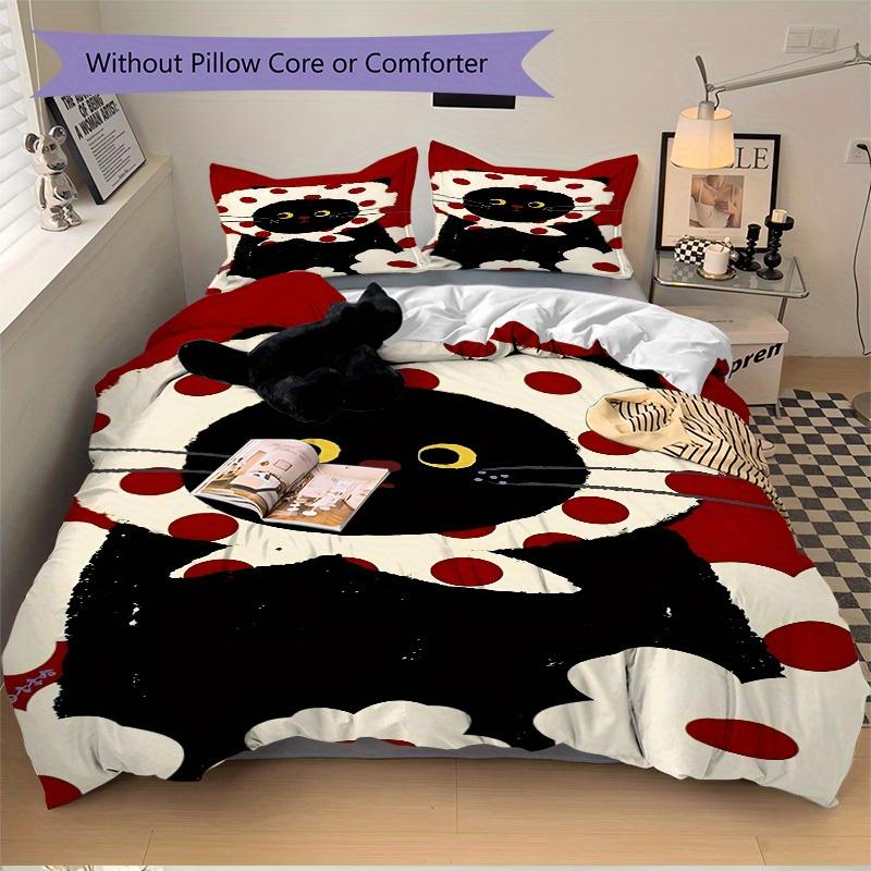 3pcs BlackCatPrint Bedding Set, Suitable for Bedroom Decoration, (Includes 1 Duvet Cover And 2 Pillowcases, Quilt Not Included) yy250822130