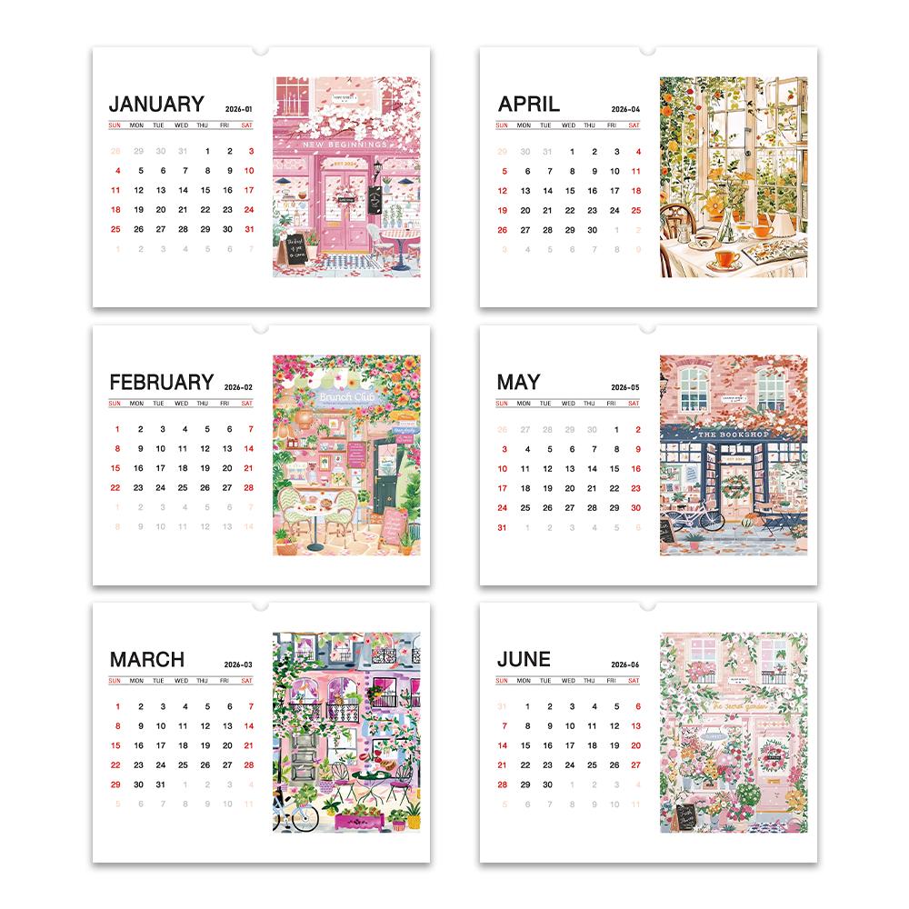 1 buc Calendar de perete 2026, Design floral, 12 ilustrații unice, Plan lunar, Cadou perfect pentru zile de naștere, Crăciun, Anul Nou