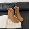 Korean Version of Matte Flip Round Head Flat Bottom Thin Boots Short Boots Women's 2025 New Flat Heel Wide Boots