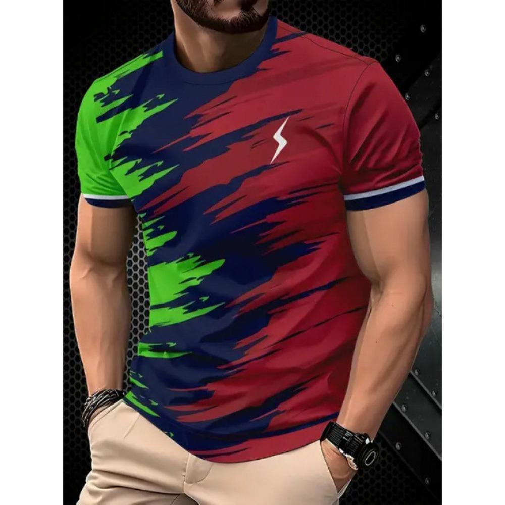 T-shirt Estiva da Uomo Girocollo Stampata in 3D Moda Versatile Traspirante Tendenza Casual