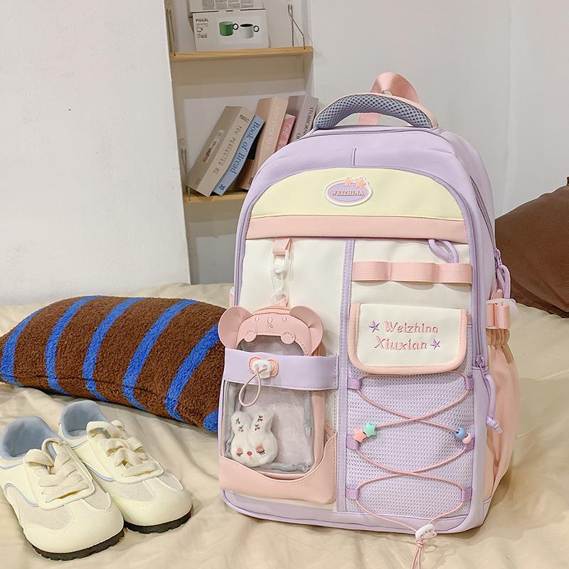 Japanese new high-value, fresh and sweet contrasting colors splicing junior high school students backpack women's lightweight backpack